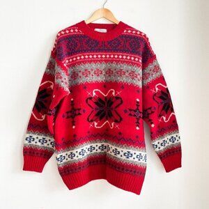 NEW St. Michael For Marks & Spencer  Pure New Wool Red Holiday Pullover L